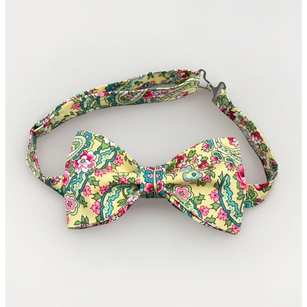 Custom‎ Mens Yellow Floral Bow Tie Pre-tied Adjustable Handmade bowtie